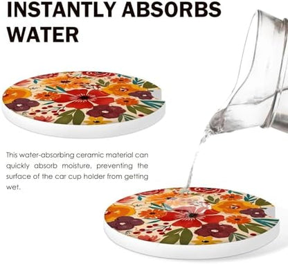 Floral Car Coasters for Cup Holders Set of 2 Colorful Flowers Absorbent Ceramic - Image 6