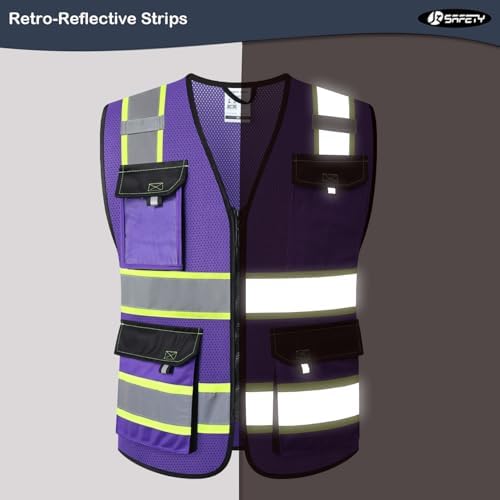 JKSafety Safety Vest for Men Women Hi Vis Reflective Vest JK220 PurpleB M - Image 2