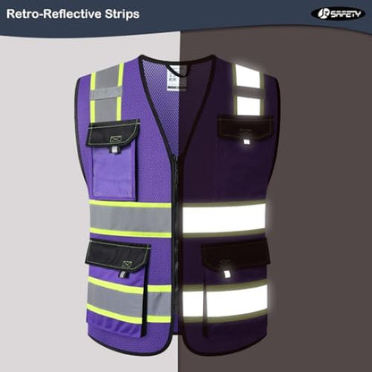 JKSafety Safety Vest for Men Women Hi Vis Reflective Vest JK220 PurpleB M - Image 2