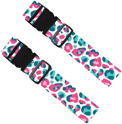 2PC, Leopard Print Luggage Strap 1.97 x 70.87 inch Pink and Teal Abstract by Cmialusie