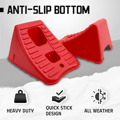 HOXWELL Wheel Chocks for Travel Trailers, 2 Pair Non Slip Red Wheel Wedge - Image 3
