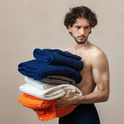 Luxury Organic Japanese Cotton Waffle Bath Towel | Thick, Quick Dry Bathroom - Image 2