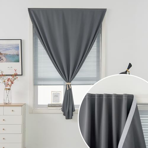 Thermal Blackout Curtains with Self Adhesive Tape No Rod No Drill Easy Install - Image 5