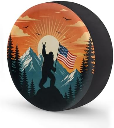 Bigfoot American Flag Spare Tire Cover Wheel Covers Protectors Waterproof by cfpolar