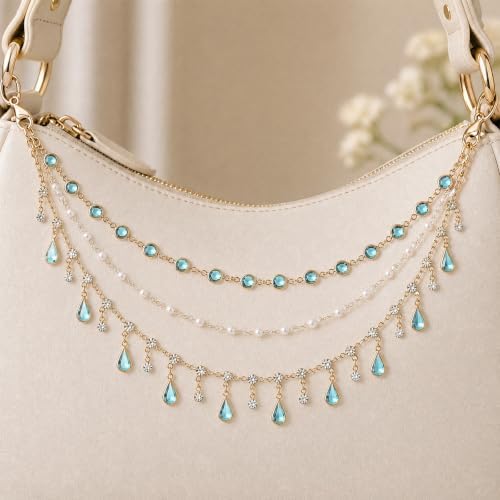 Triple Layer Water Drop Zircon Boho Rear View Mirror Charm Blue Car Hanging - Image 6