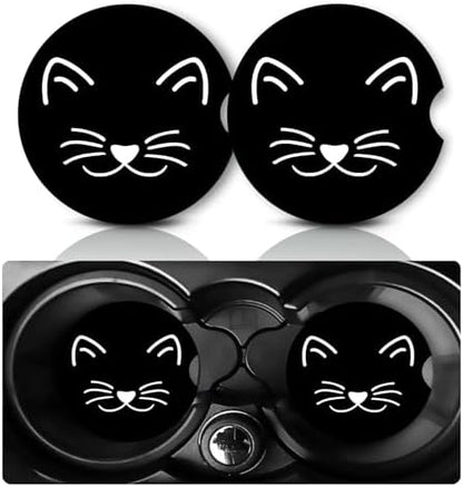 2 PCS Cat Car Coasters, 2.75" Neoprene Rubber Cars Cup Holder Coasters by Databa