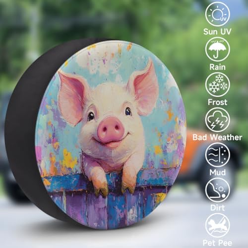 Spare Tire Cover for RV Trailer, Cute Pig Oil Painting Waterproof Sun Leather - Image 3