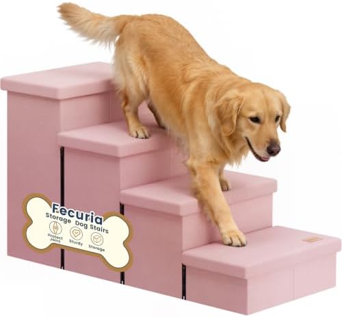 4-Step Wide Dog Stairs with Storage 23" H, Non-Slip Sturdy Pet Steps by Fecuria