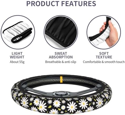 Daisy Steering Wheel Cover Set + 2 Coasters, Breathable Anti-Slip 15 Inch - Image 3