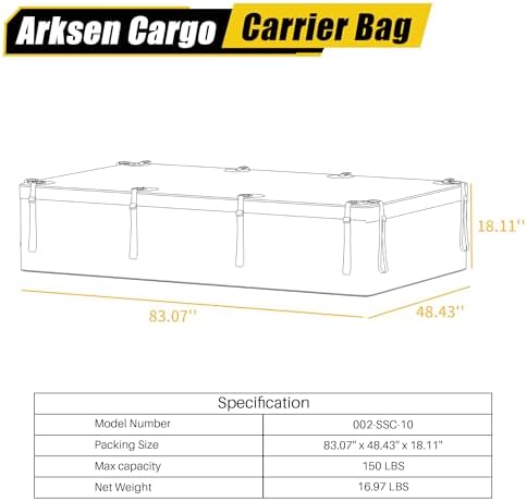 ARKSEN Extra-Wide 42 Cubic Feet Waterproof Rooftop Cargo Carrier Bag Heavy Duty - Image 7
