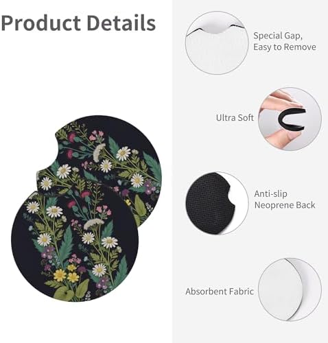 Wildflower car Steering Wheel Cover Women 15in Flower 2 Cup Coasters - Image 7