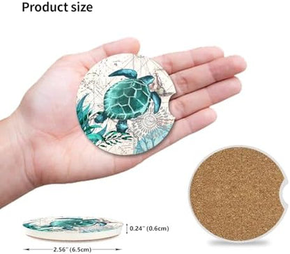 2 Pack Sea Turtles Pattern Absorbent Car Coasters - Image 4