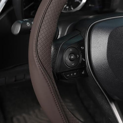 SEG Direct Steering Wheel Cover 14.5-15 inch Standard Size Chocolate Brown - Image 3