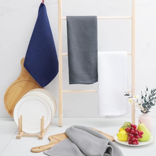 Homaxy 100% Cotton Waffle Weave Kitchen Dish Towels 12-Pack, Light Gray - Image 6
