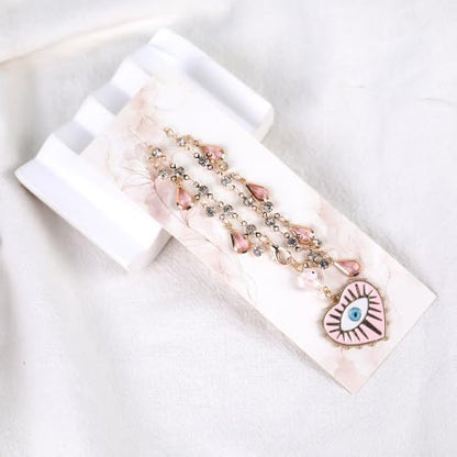 Pink Evil Eye Tassel Car Charm, Rear View Mirror Pendant - Image 4