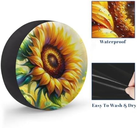 Flower Sunflower Art Spare Tire Cover Waterproof Dust-Proof Spare Wheel Covers - Image 4