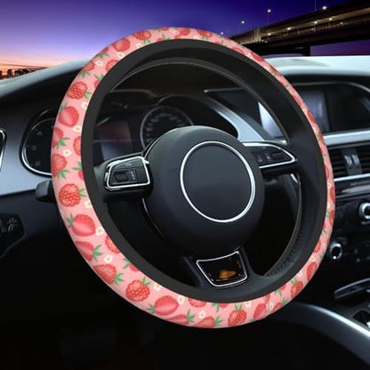 Cute Pink Strawberry Steering Wheel Cover Anti-Slip and Practical 14.5-15 Inch - Image 4