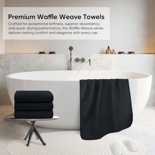 HOMEXCEL Black Waffle Bath Towels Set of 4 Pack, Waffle Towels - Image 4
