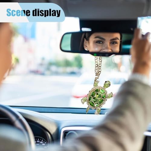 Crystal Diamond Turtle Car Pendant, Bling Funny Turtle Rear View Mirror Charm - Image 6
