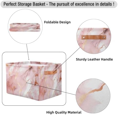 AUUXVA Storage Basket Rose Gold Marble Texture Storage Cube Box Durable Canvas - Image 7