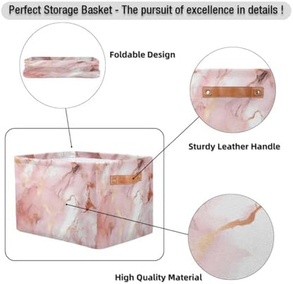 AUUXVA Storage Basket Rose Gold Marble Texture Storage Cube Box Durable Canvas - Image 7