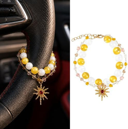 Steering Wheel Rosary, Sun Rosary Rear View Mirror Charm Crystal Decor by CRASHOT