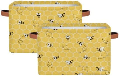 2Pack Yellow with Bees Large Collapsible Storage Bins, Honey Honeycombs by GzLeyigouHomeKitchen