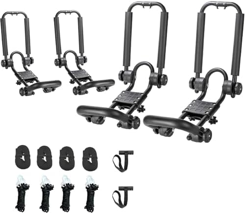 2 Pairs Fold Down J Bar Kayak Rack Designed mounts to virtually All crossbars by DRSPORTS