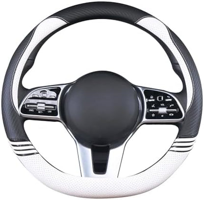 14 inch Cute Leather D Shape Steering Wheel Cover Black White - Image 4