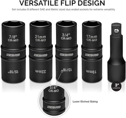 NEIKO 02282B 1/2-Inch-Drive Impact Socket Set, Flip Socket Set, Chrome Moly - Image 4