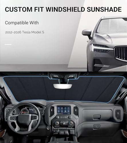 Pigenius Windshield Sun Shade for Tesla Model S 2012-2025. Reflective Aluminum - Image 2