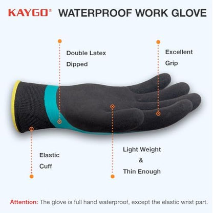 KAYGO Waterproof Work Gloves, Non-Slip Double Latex Coated - Image 2