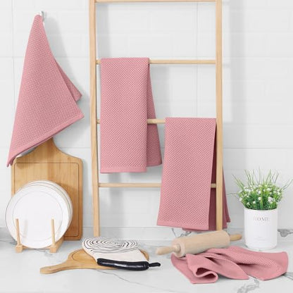Homaxy 100% Cotton Waffle Weave Kitchen Dish Towels 4-Pack, Dried Rose - Image 6