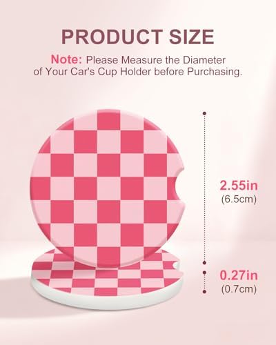 Swooflia Checkerboard Ceramic Car Coasters Set of 2, Light and Dark Pink - Image 2