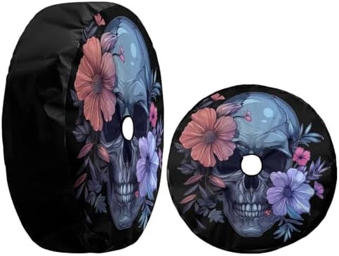 Delerain Spare Tire Cover with Backup Camera Hole Skull with Pastel Flowers - Image 3