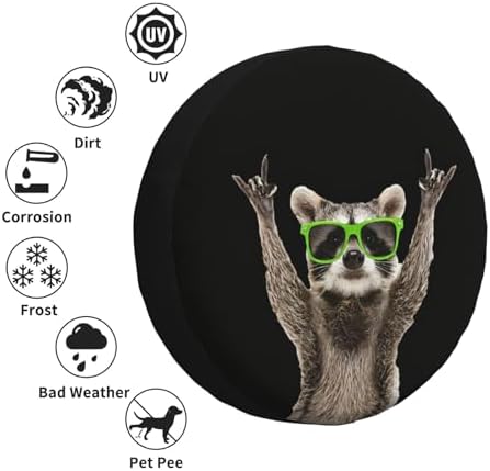 Spare Tire Cover with Funny Green Glasses Raccoon Pattern 15inch - Image 3