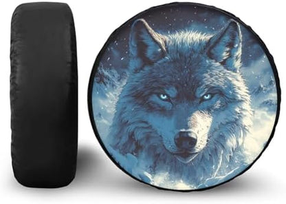 Spare Tire Cover PU Leather, Wolf Head Print Polyester Tire Cover Weatherproof by YGFLPPV