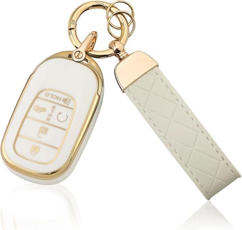 TPU Key Fob Cover with Leather Keychain, Compatible with Honda Accord Civic by Aoocar