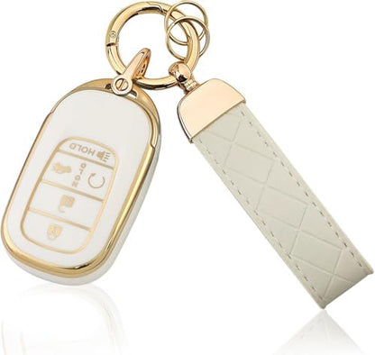 TPU Key Fob Cover with Leather Keychain, Compatible with Honda Accord Civic by Aoocar