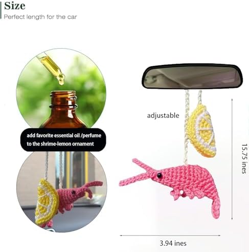 Cute Crochet Cocktail Shrimp Car Decor, Hanging Lemon - Image 3