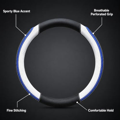 Car Steering Wheel Cover PU Leather Anti-Slip Protector White - Image 2