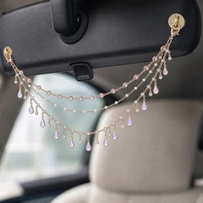 Triple Layer Water Drop Zircon Rear View Mirror Charm Purple Car Hanging - Image 3