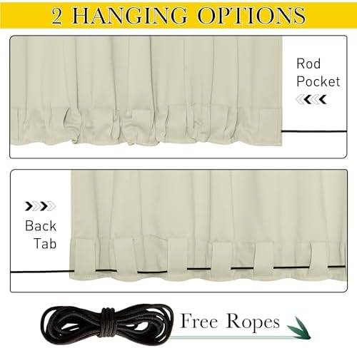 NICETOWN 2 Panels Outdoor Curtains Waterproof Extra Long W52xL108 Beige - Image 4
