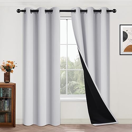 Yakamok Greyish White 100% Blackout Curtains 84 Inches Long, 2 Thick Layers by Yakamok
