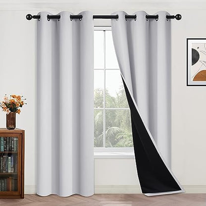 Yakamok Greyish White 100% Blackout Curtains 84 Inches Long, 2 Thick Layers by Yakamok