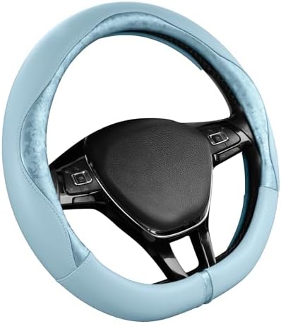 PIC AUTO Steering Wheel Cover, Light Blue Patterned Leather Patchwork Design by PICAUTO