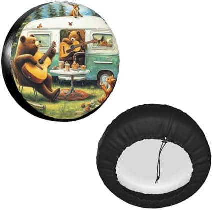 Forest Bear Playing Music Universal Spare Tire Cover, 15 Inch, Cute Waterproof - Image 2