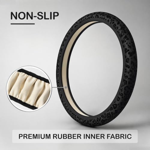 15 Inch Neoprene Steering Wheel Cover Nonslip Black Leopard Print - Image 5