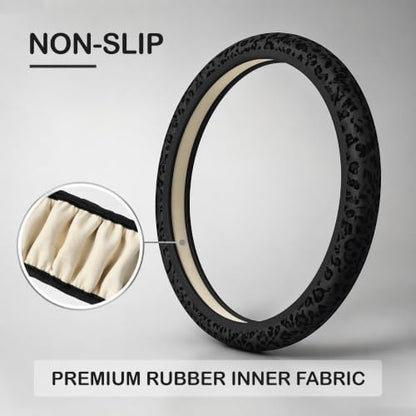 15 Inch Neoprene Steering Wheel Cover Nonslip Black Leopard Print - Image 5