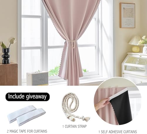 AJAZZ 100% Blackout Shades Window Cover Self Adhesive Curtains Sticky Curtain - Image 4